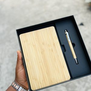 Engraved wooden book and pen set
