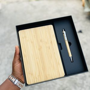 Engraved wooden book and pen set
