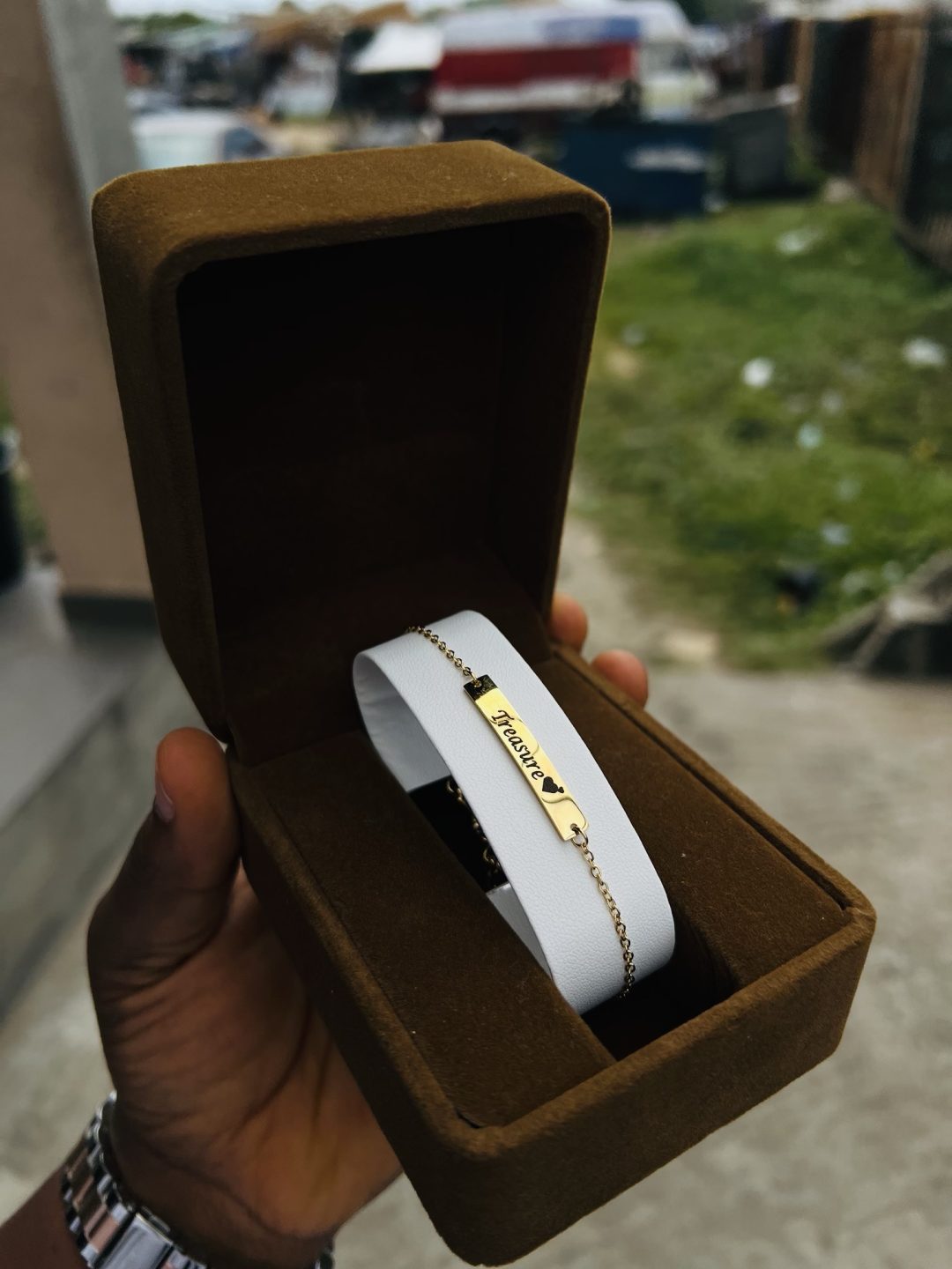 Engraved simple flat bracelet