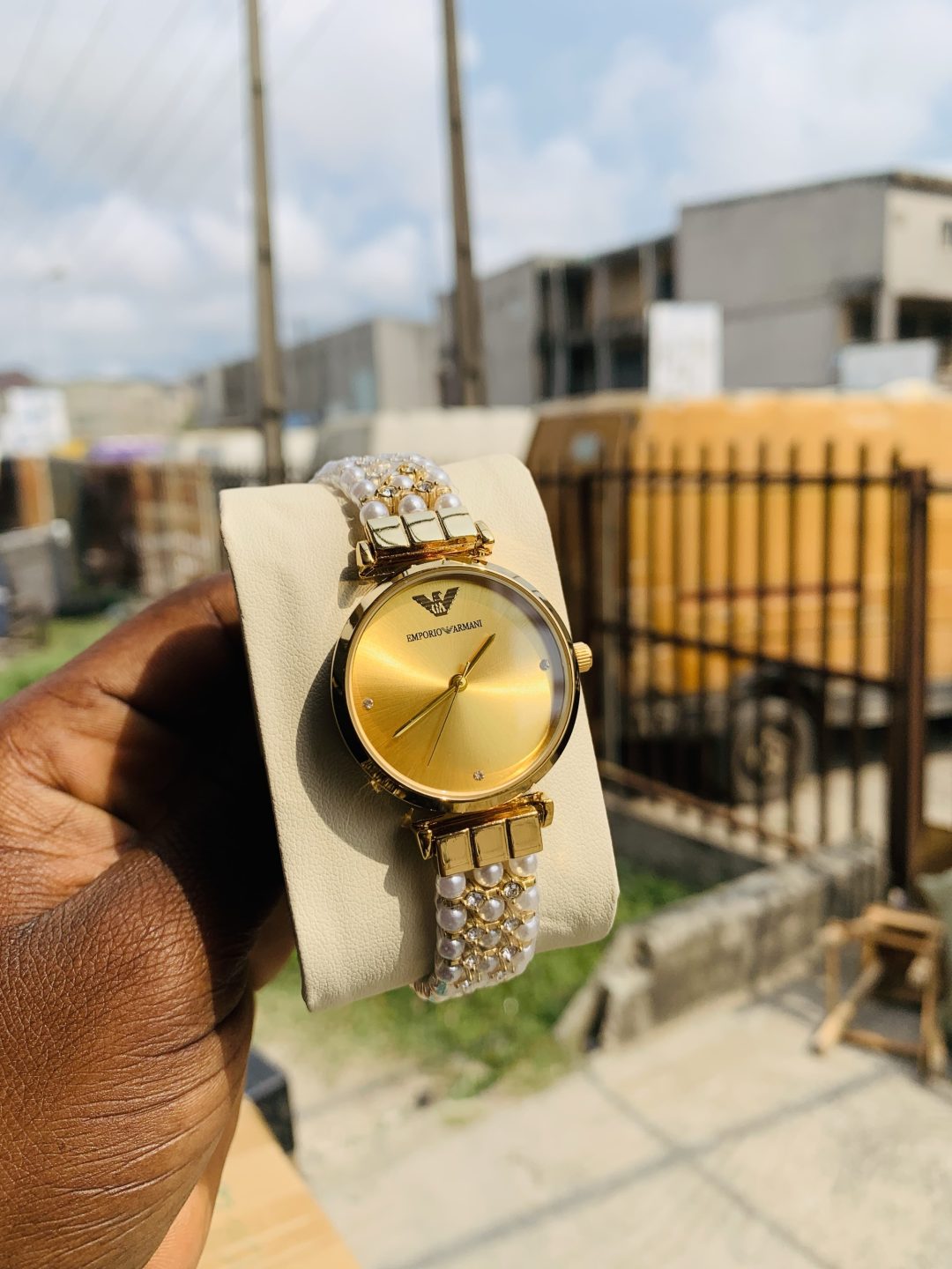 Empirio Armani pearl gold watch