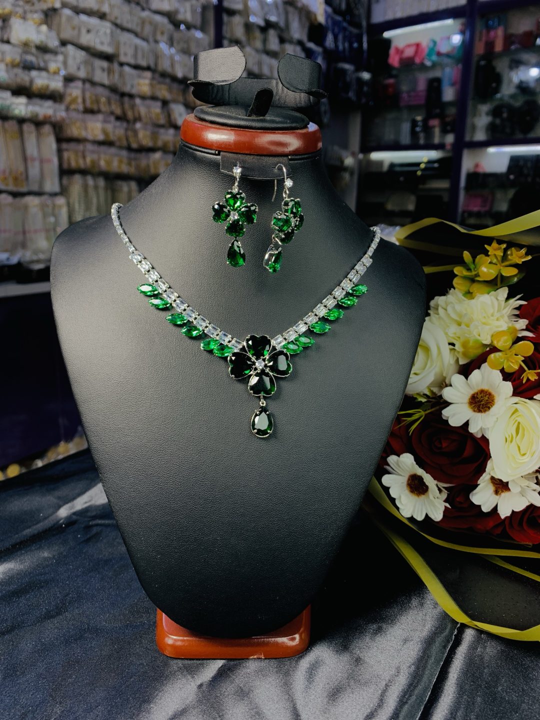 Bottle green stone fashion set 003