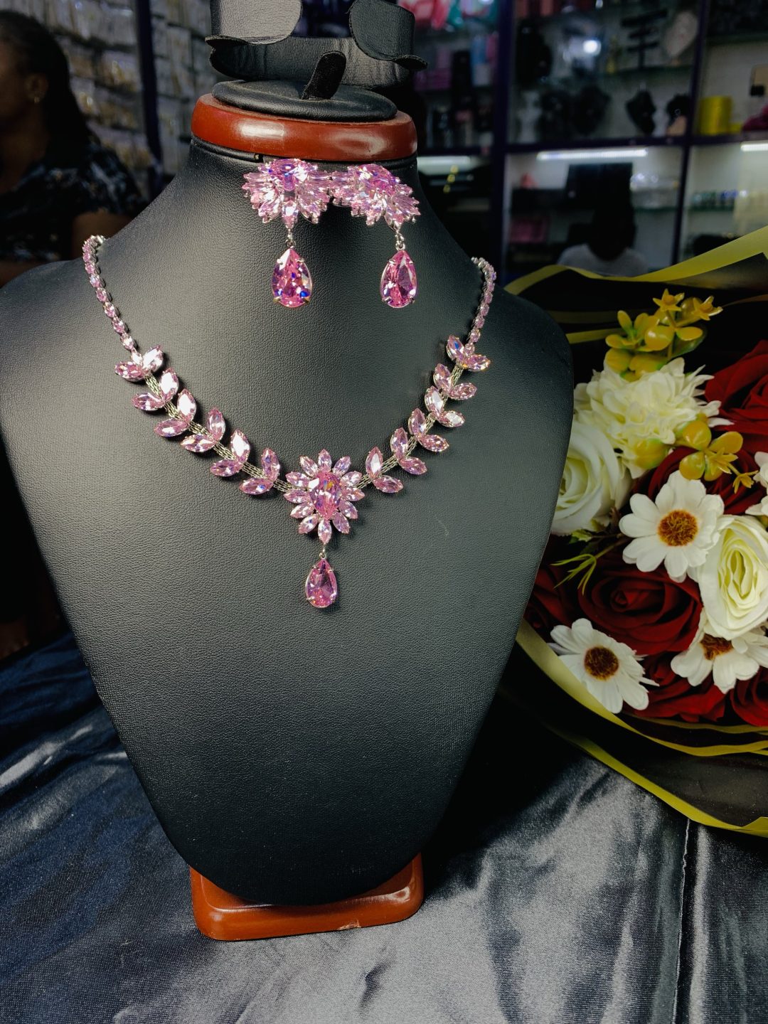Pink stone flowered fashion set 006