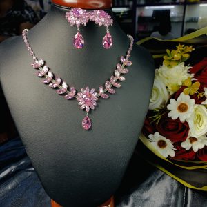 Pink stone flowered fashion set 006