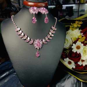 Pink stone flowered fashion set 006