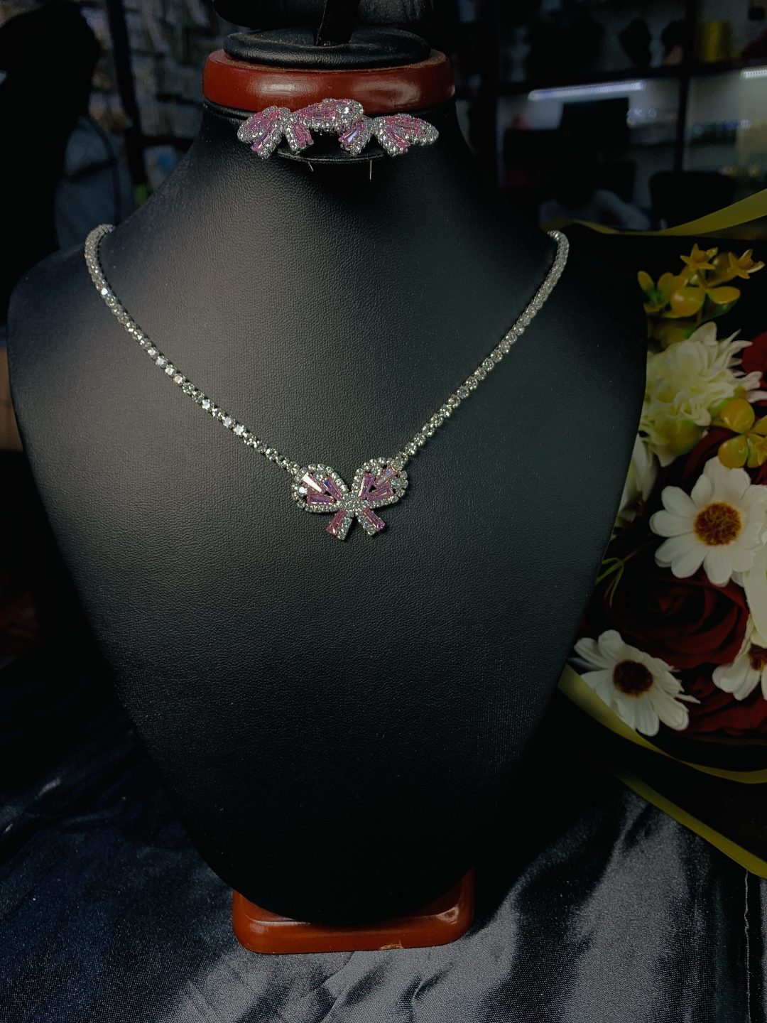 Pink stone butterfly fashion set 008