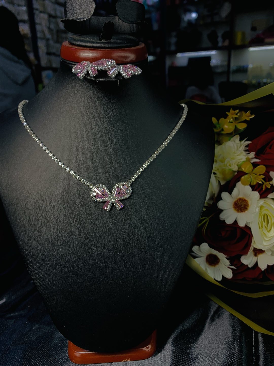 Pink stone butterfly fashion set 008 - Image 2