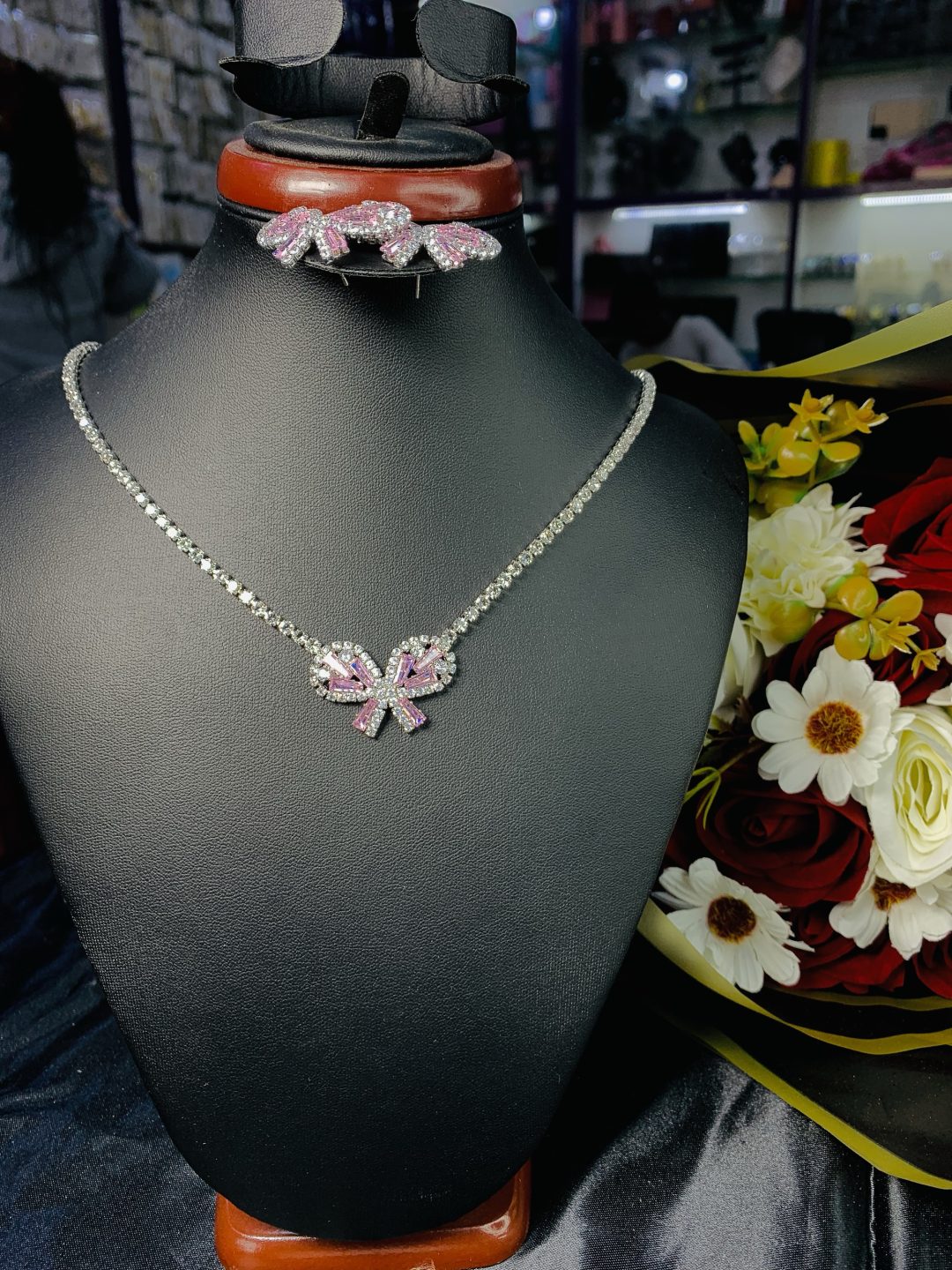 Pink stone butterfly fashion set 008 - Image 3