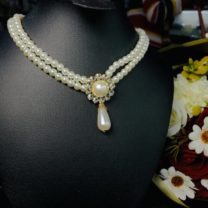 Circle stone pearl necklace