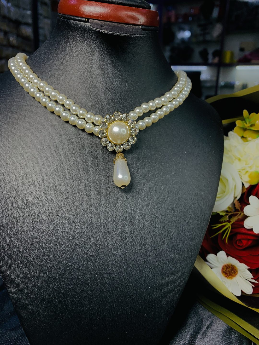 Circle stone pearl necklace - Image 3
