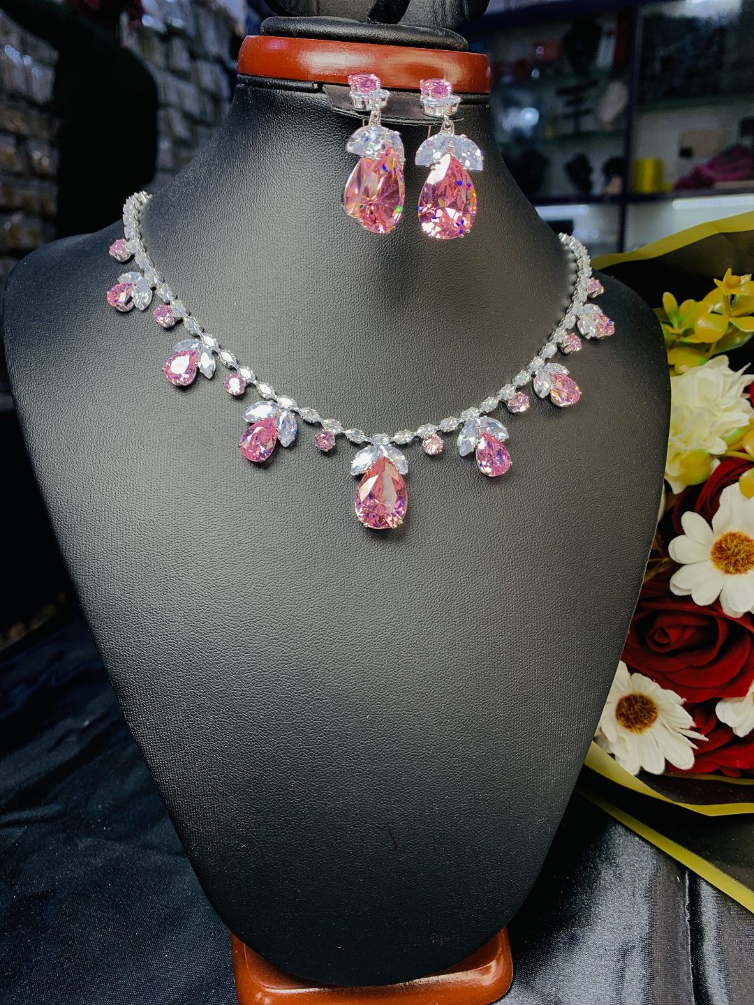 Pink oval stone fashion set 009