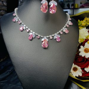 Pink oval stone fashion set 009