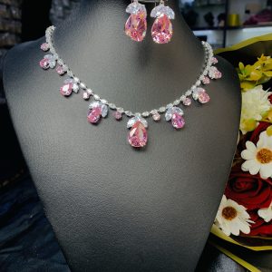 Pink oval stone fashion set 009