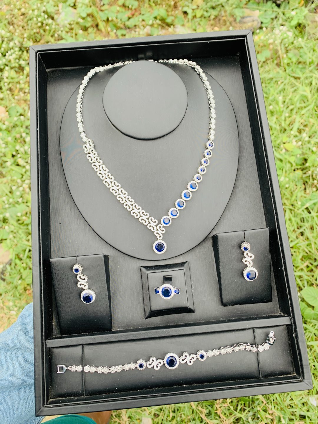 003 zirconia blue stone bridal set - Image 2