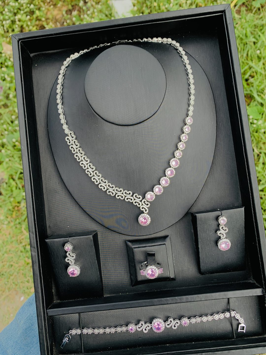004 zirconia pink pink stone bridal set - Image 5