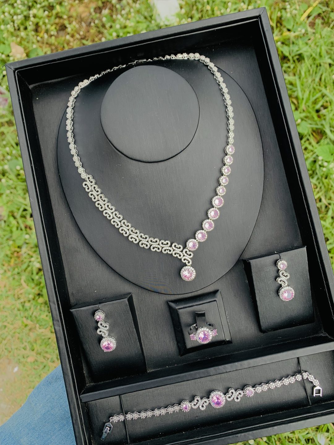 004 zirconia pink pink stone bridal set