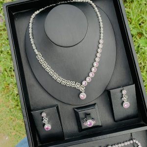 004 zirconia pink pink stone bridal set