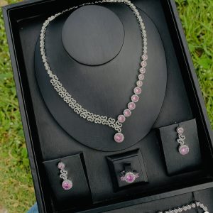 004 zirconia pink pink stone bridal set