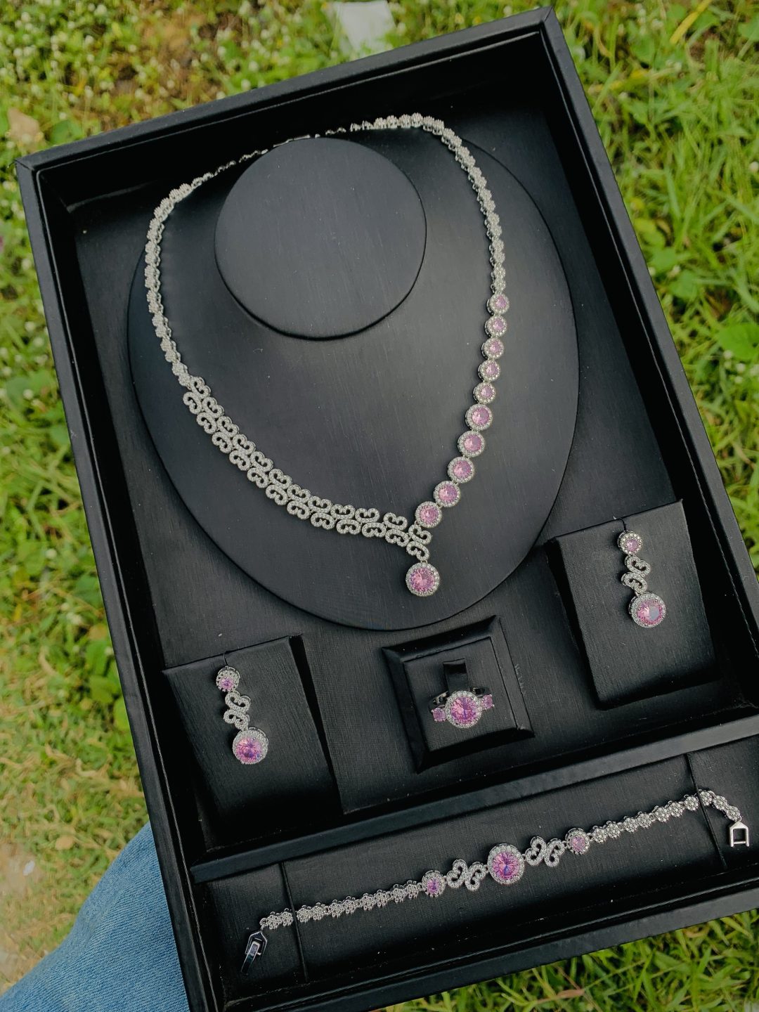004 zirconia pink pink stone bridal set - Image 3