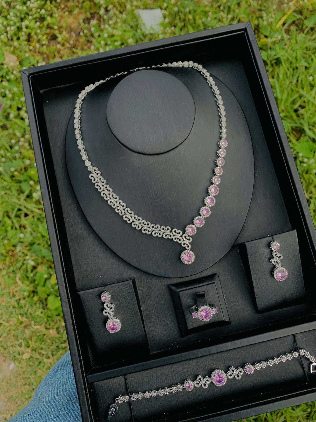 004 zirconia pink pink stone bridal set - Image 4