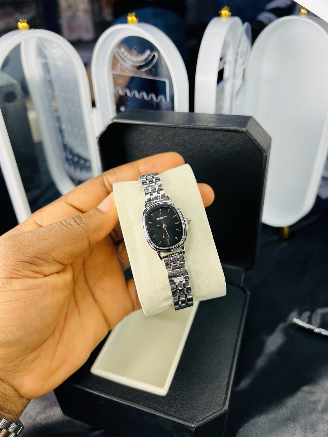 Rebirth black slim face watch