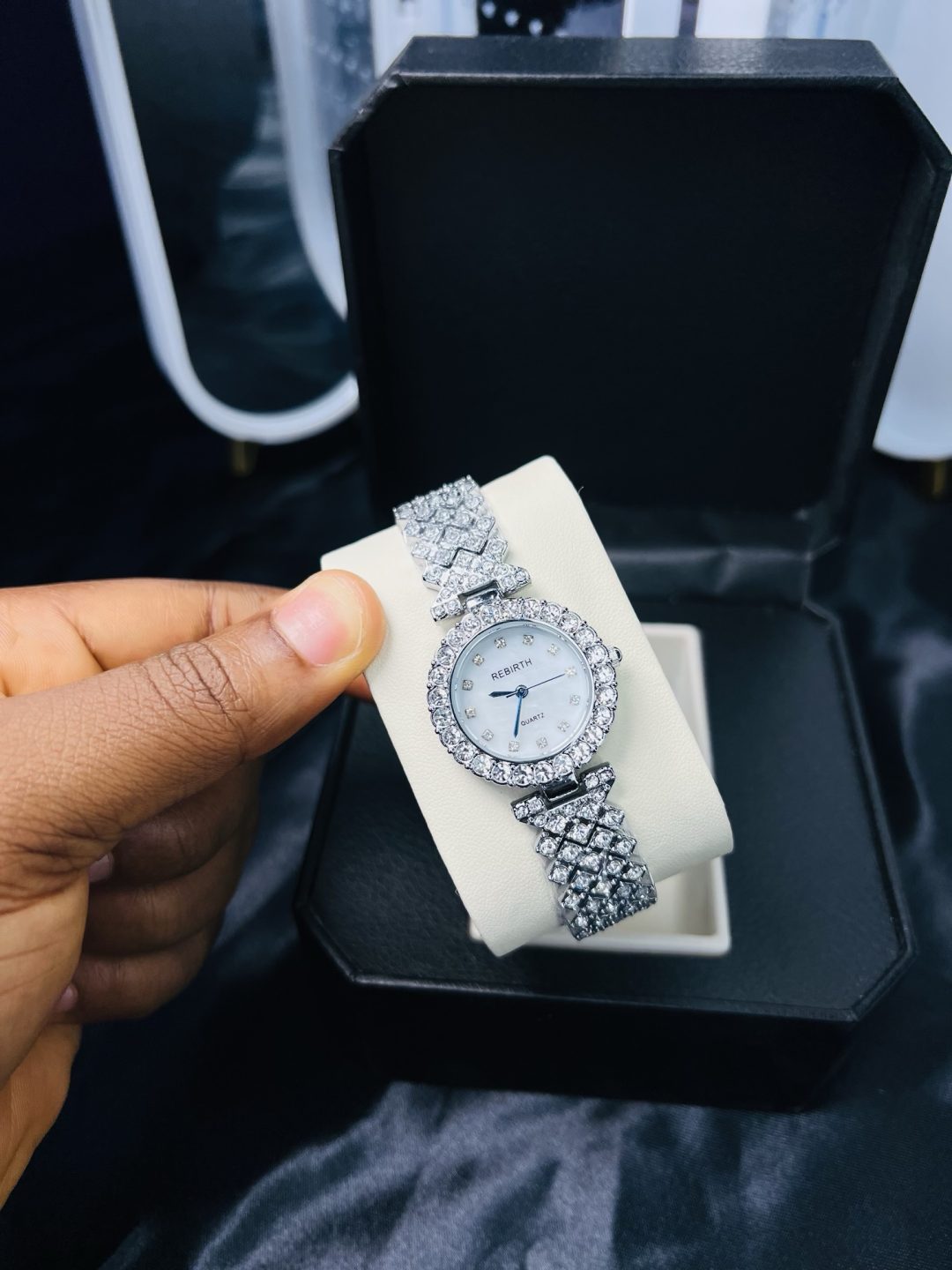 Rebirth silver ice stoned face watch
