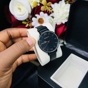 Rebirth Black leather watch