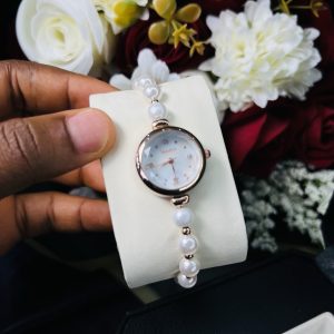 Rebirth pearls rose gold white face dropping watch