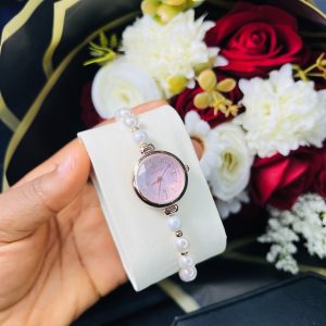 Rebirth pearls rose gold pink face dropping watch