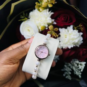 Rebirth pearls rose gold pink face dropping watch