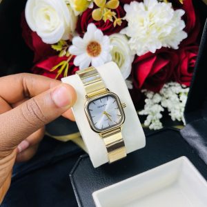 Rebirth gold square white face watch