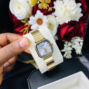Rebirth gold square white face watch