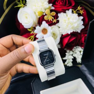 Rebirth silver square black face watch