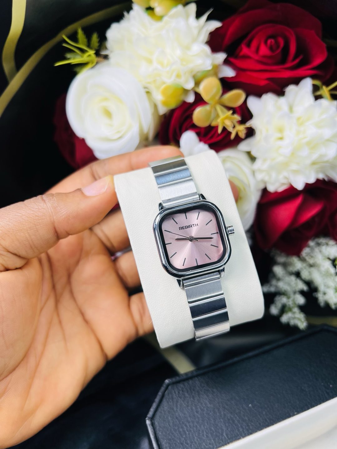 Rebirth silver square pink face watch - Image 4
