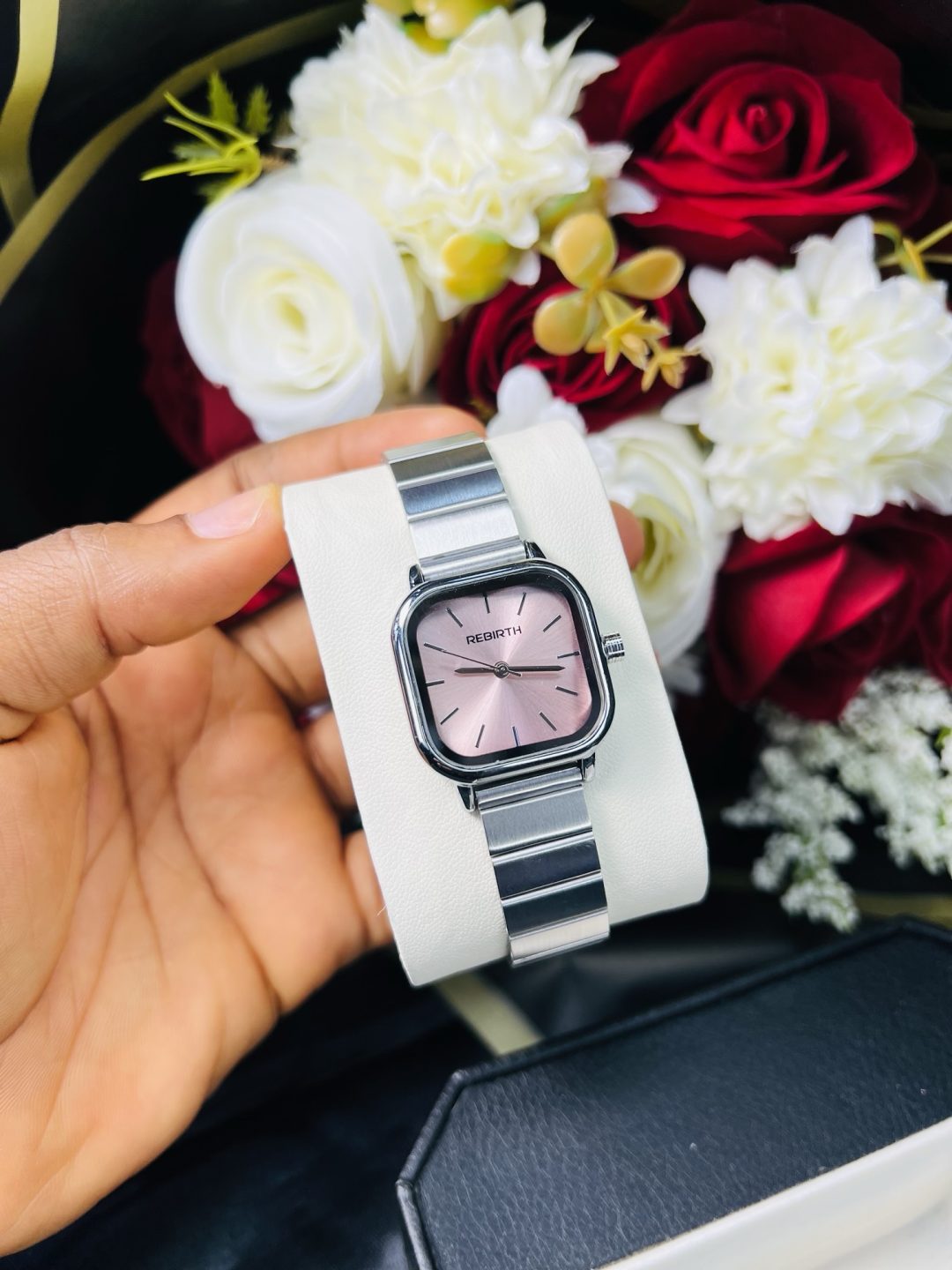 Rebirth silver square pink face watch - Image 2