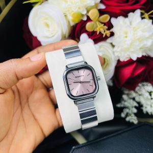 Rebirth silver square pink face watch