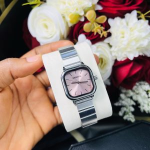 Rebirth silver square pink face watch