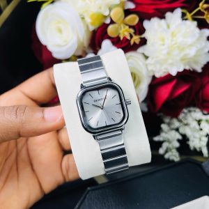 Rebirth silver square white face watch