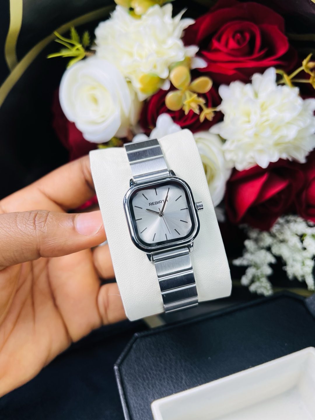 Rebirth silver square white face watch - Image 3