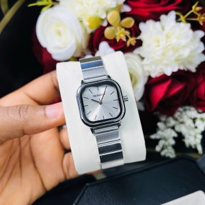 Rebirth silver square white face watch