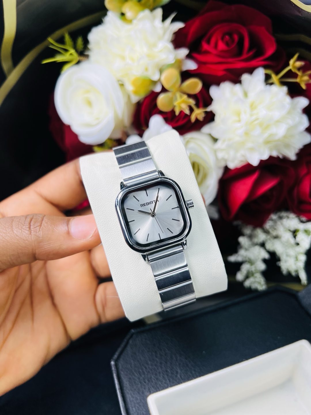 Rebirth silver square white face watch - Image 4