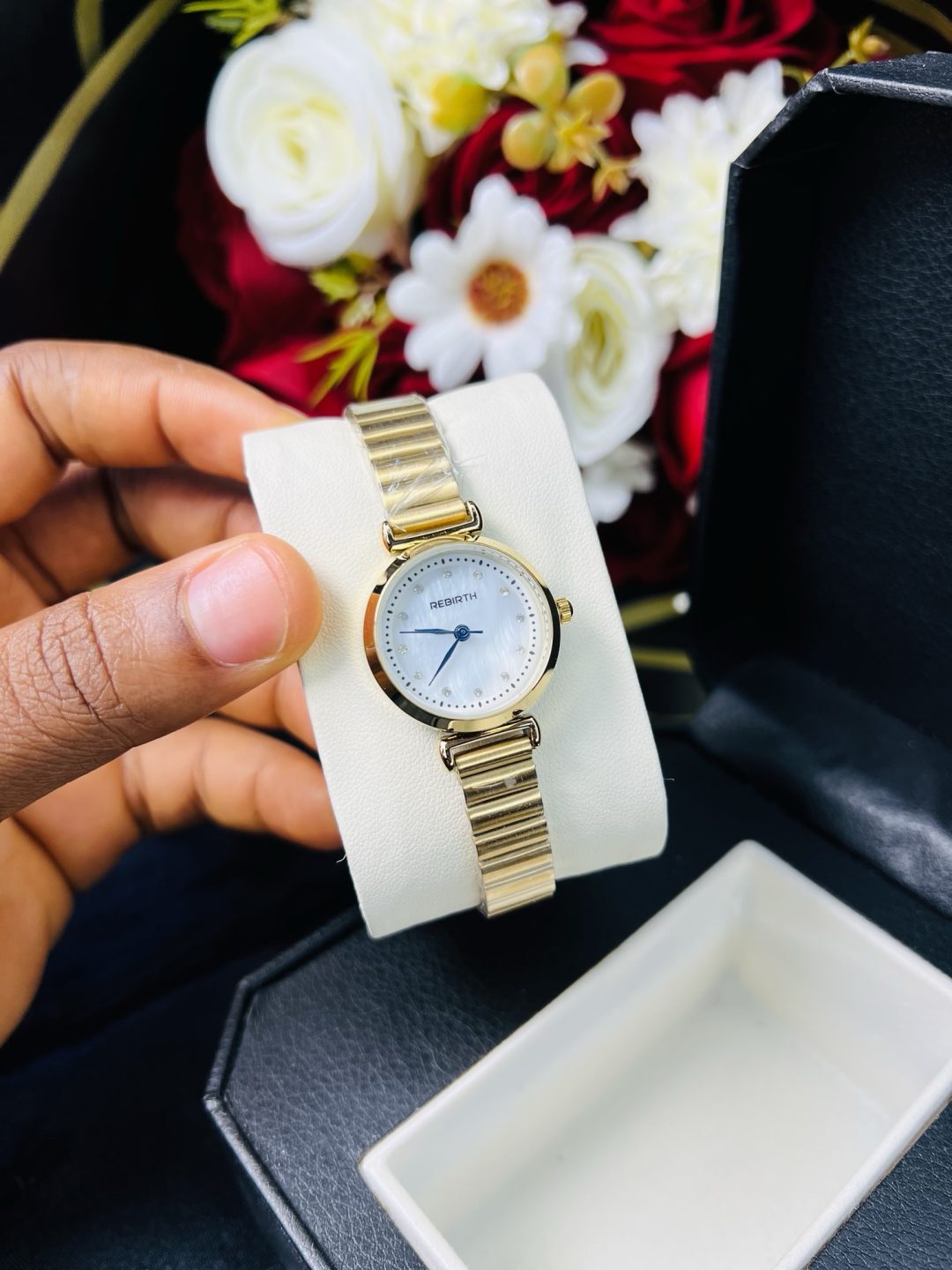 Rebirth gold circle ice dial watch