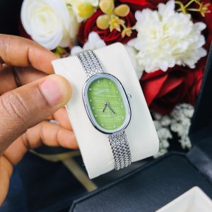 Rebirth silver green face oval watch