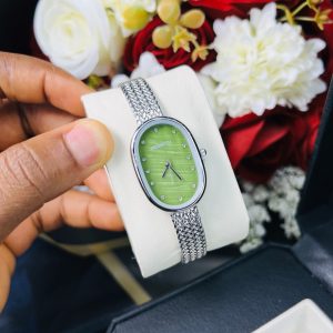 Rebirth silver green face oval watch