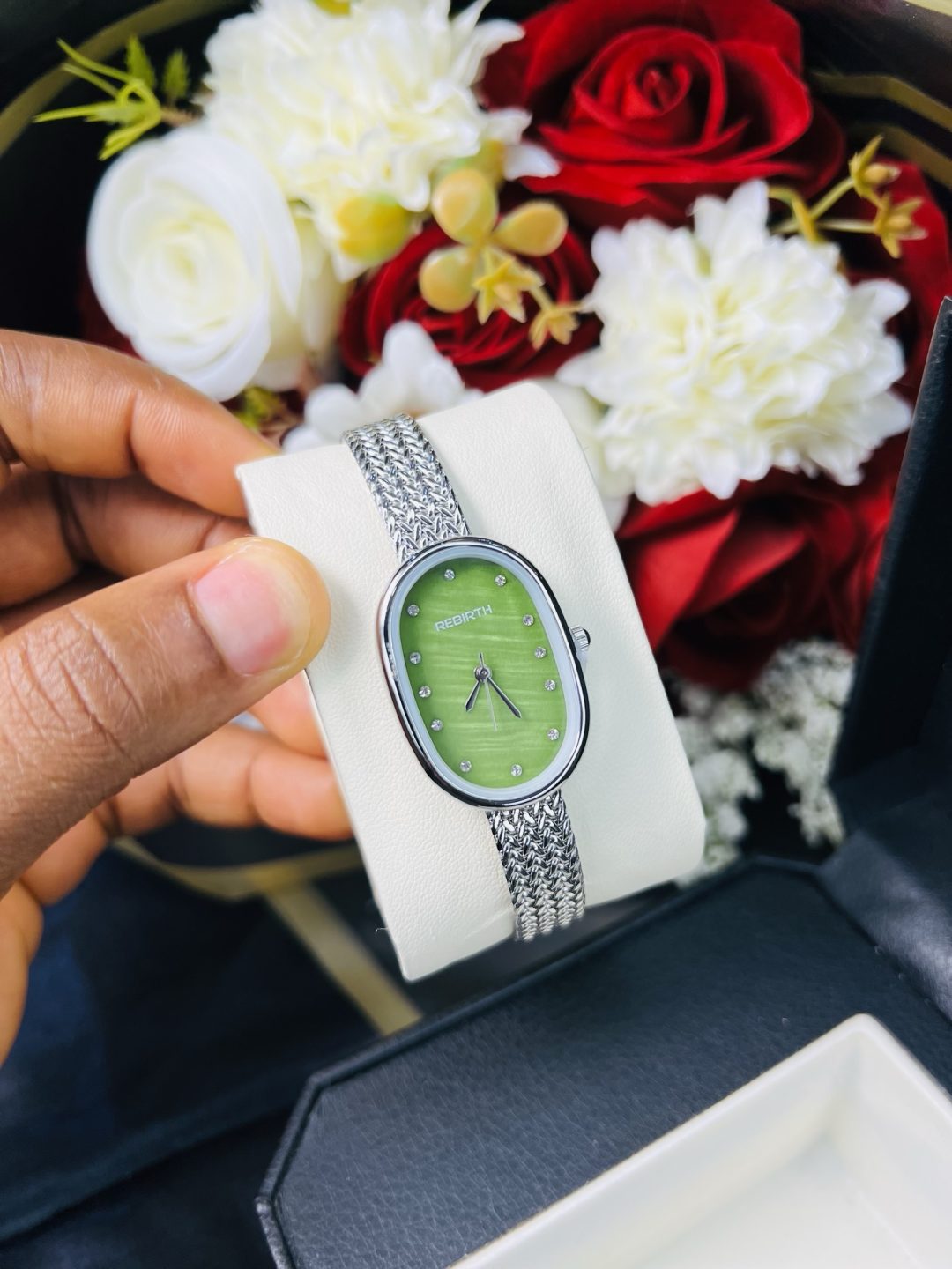 Rebirth silver green face oval watch - Image 3