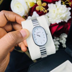 Rebirth silver white face oval watch