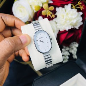 Rebirth silver white face oval watch