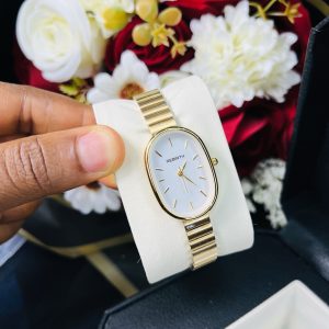 Rebirth gold white face oval watch