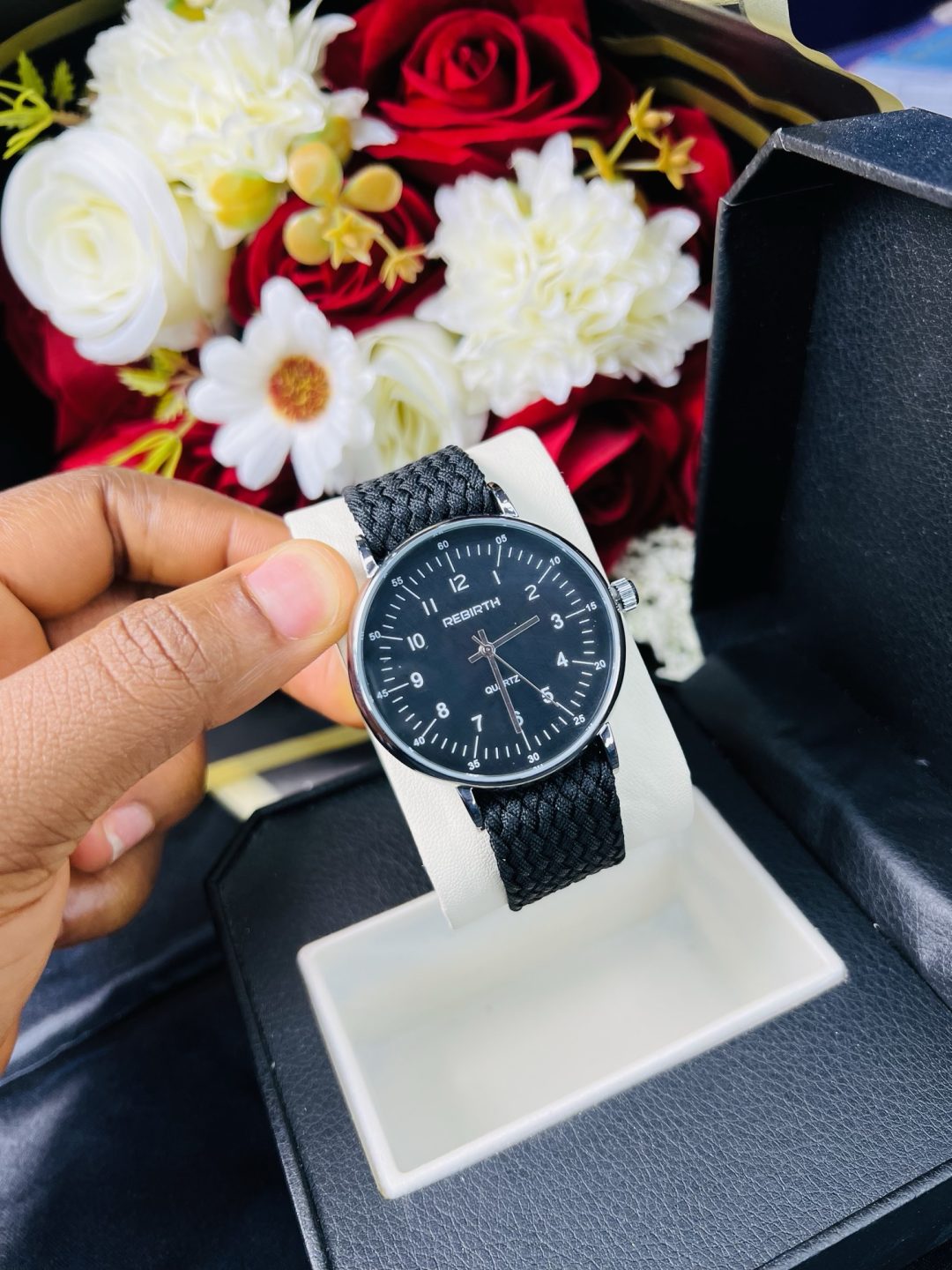 Rebirth black weaves strap watch