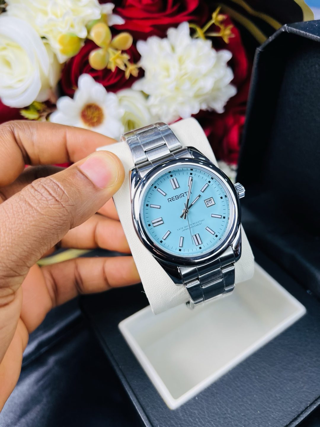 Rebirth blue face male watch