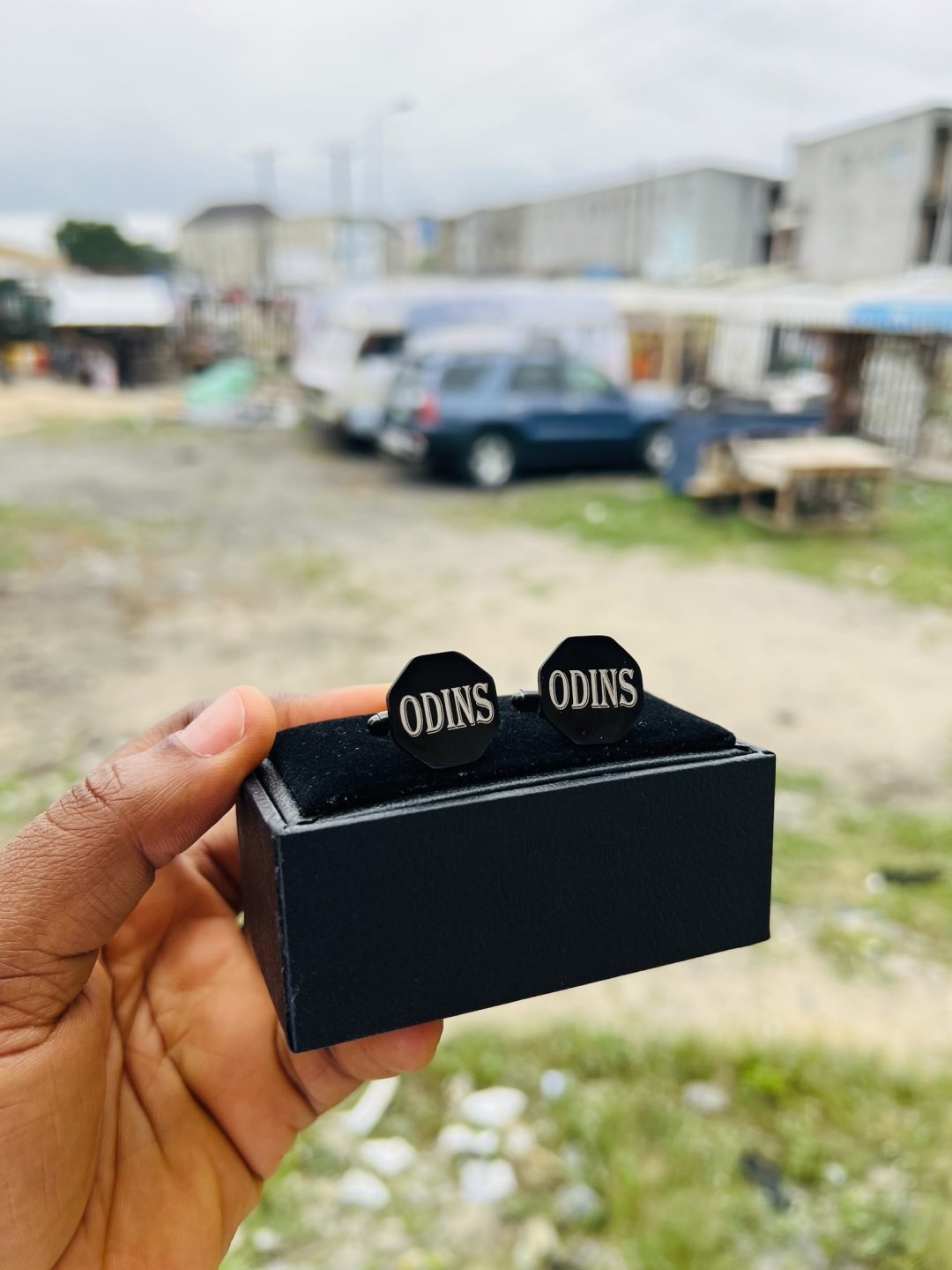 Engraved black hexagon cufflinks
